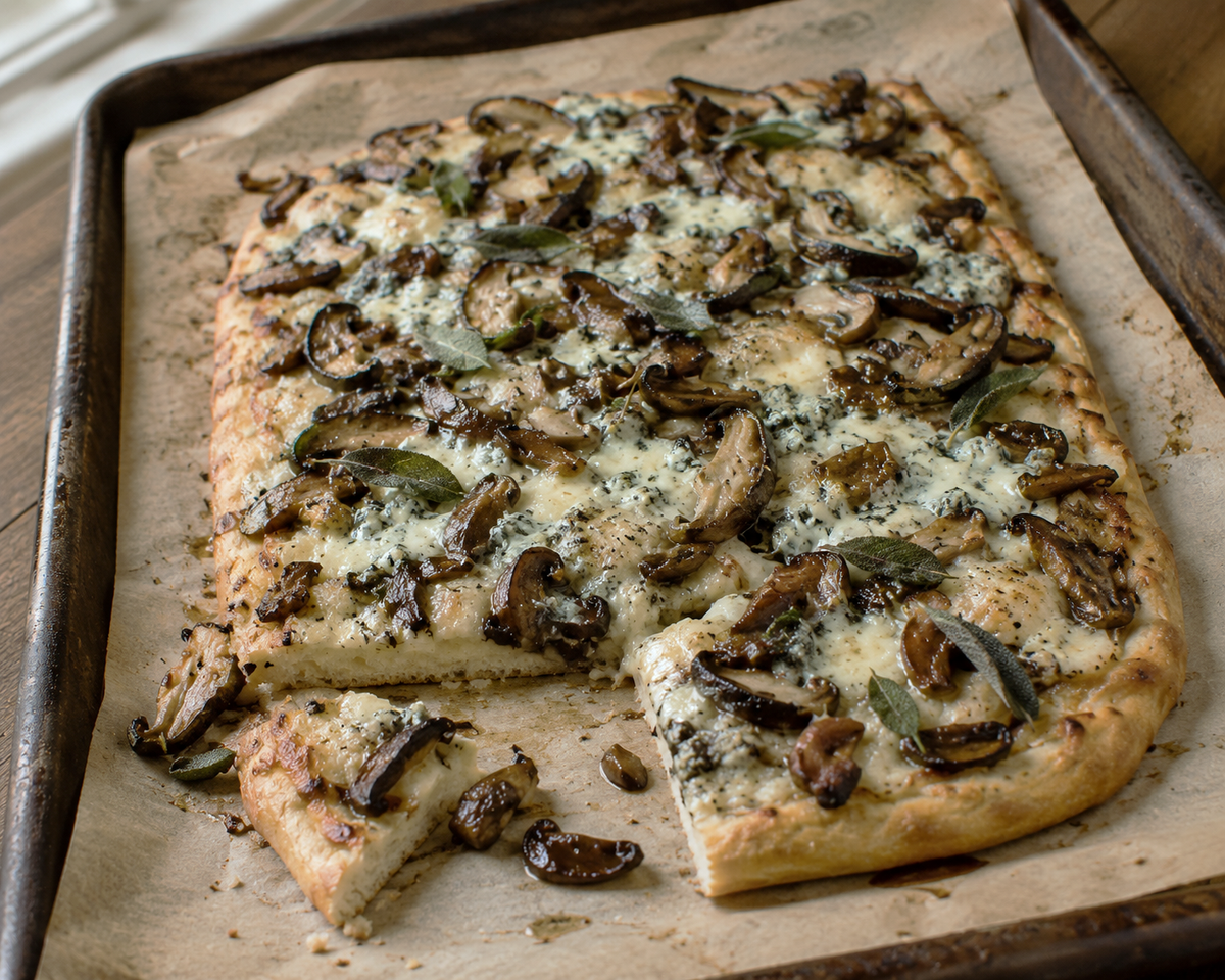 Blue Cheese Wild Mushroom Sage Flatbread with Wild Mushroom and Sage O – Rocky Mountain Olive Oil