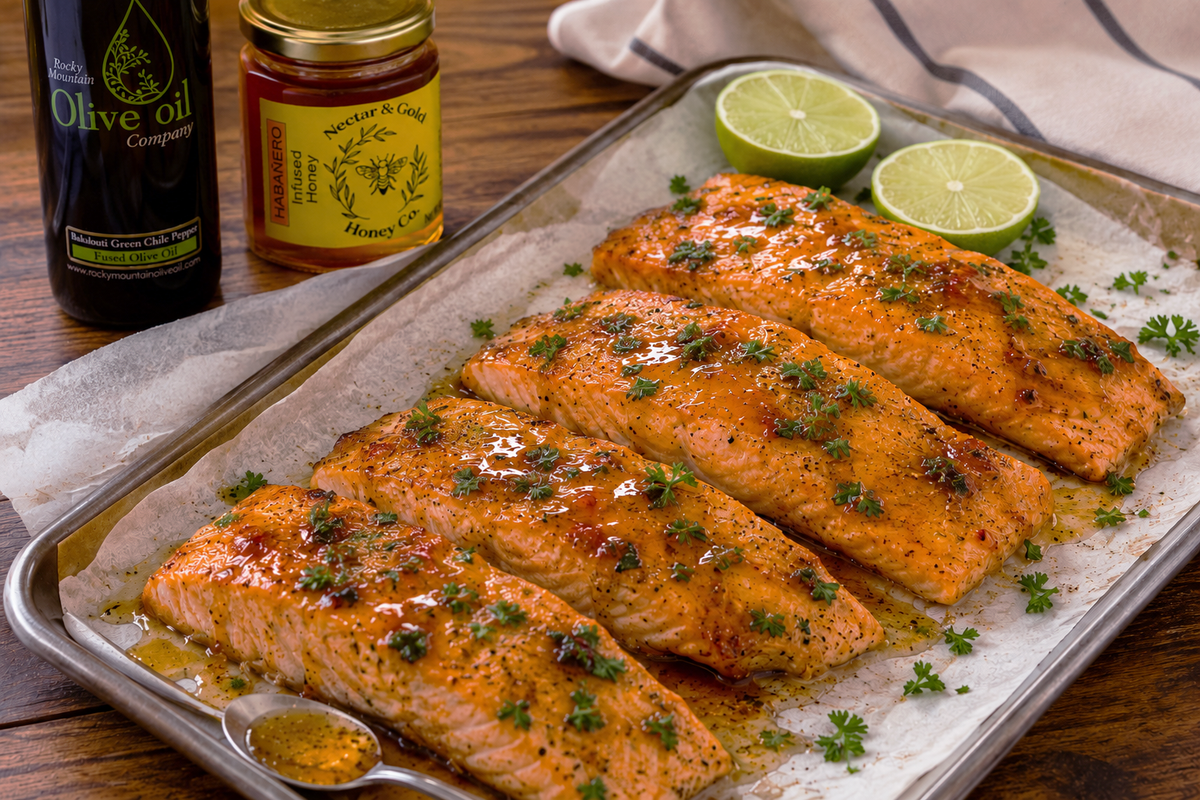 本水牛オリーブ油特殊加工片細鬼荒三本まとめ Green Chili & Habanero Mango Glazed Salmon – Rocky Mountain Olive Oil