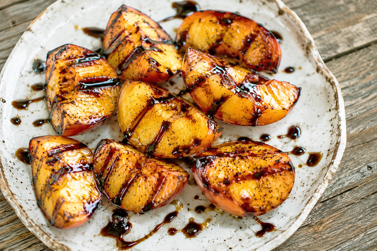 Grilled Palisade Peaches with Blackberry Ginger Balsamic Glaze – Rocky Mountain Olive Oil