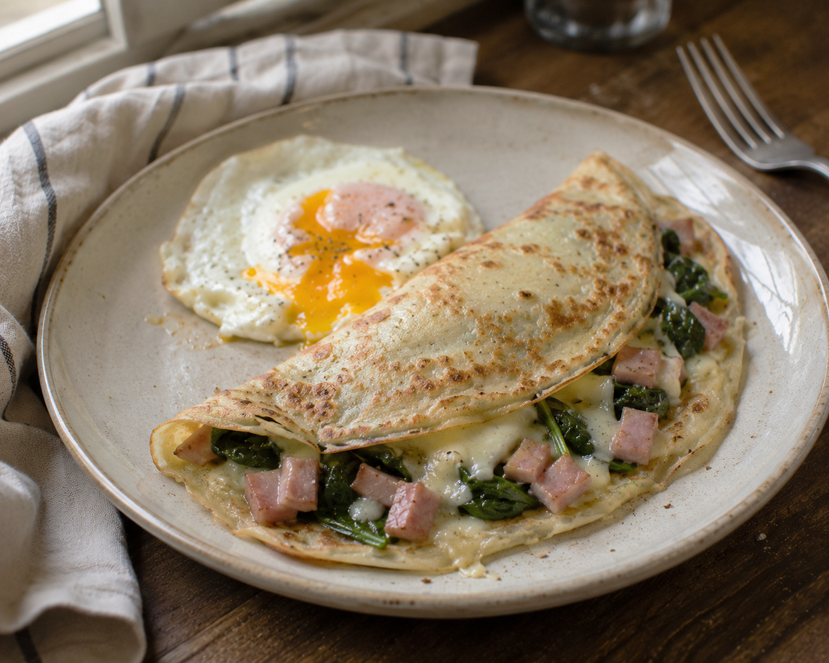 Spinach Ham Gruyère Crepes with Eggs and Garlic Infused Olive Oil – Rocky Mountain Olive Oil