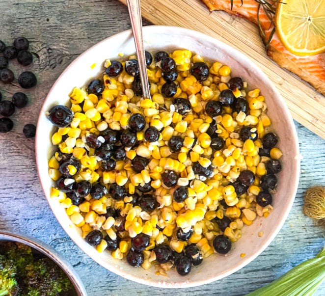 Sweet Corn Blueberry Salad with Smoky Olive Oil and Jalapeno Balsamic