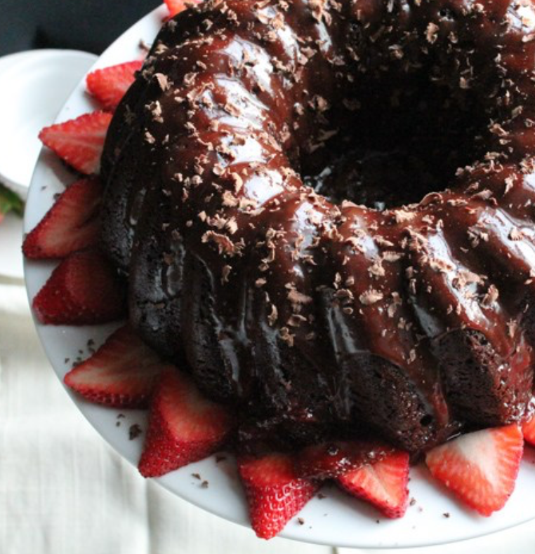 Chocolate Raspberry Balsamic Glazed Budnt Cake