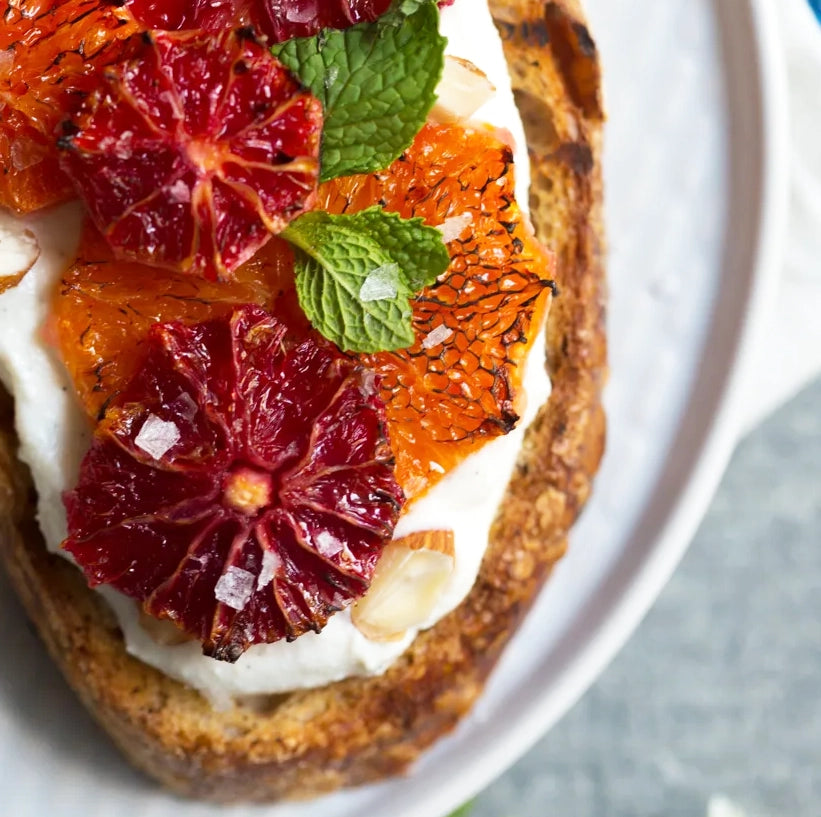Cheese & Mint Loaf with Honeyed Blood Oranges