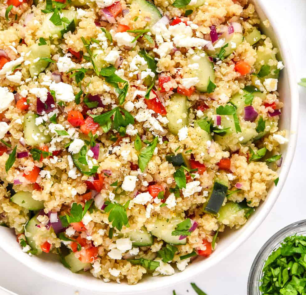 Greek Quinoa Salad with Cucumber Lemon Dressing