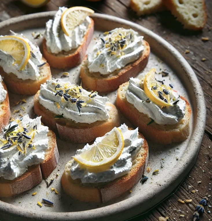 Lemon Lavender Whipped Ricotta Crostini