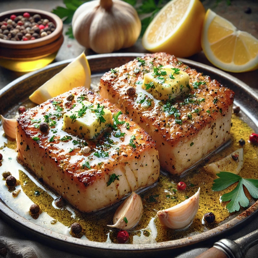 Pan Seared Swordfish with Peppercorn & Lemon Butter