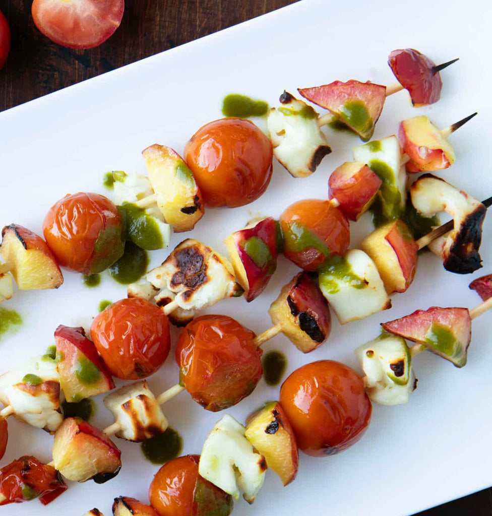 Peach Balsamic Grilled Halloumi Skewers