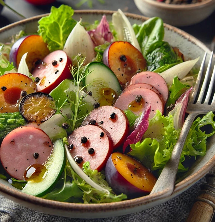 Plum & Pork Sausage Salad with Tarragon Vinaigrette