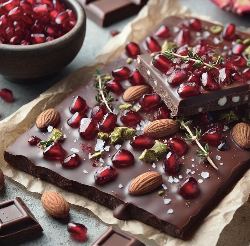 Pomegranate Thyme Infused Chocolate Bark