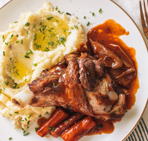 Raspberry & Harissa Braised Lamb Shanks