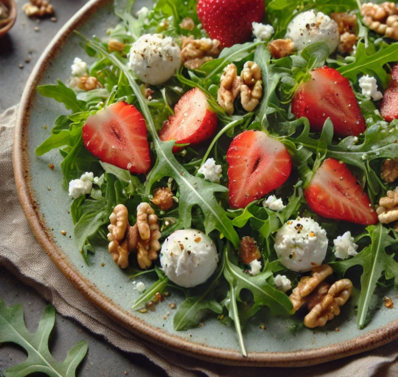 Strawberry Kiwi Rosé Vinaigrette with Goat Cheese & Arugula Salad