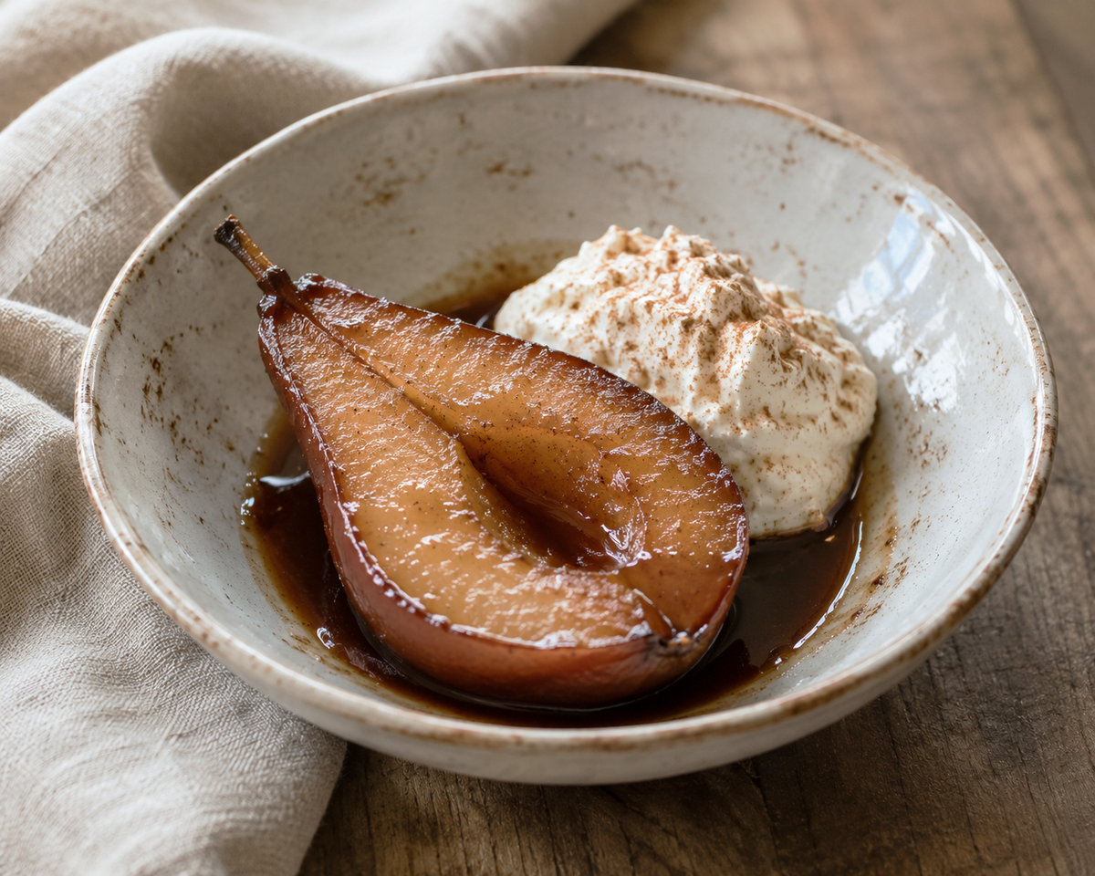 Vanilla Balsamic Pears with Cinnamon Mascarpone and Vanilla Dark Balsa ...
