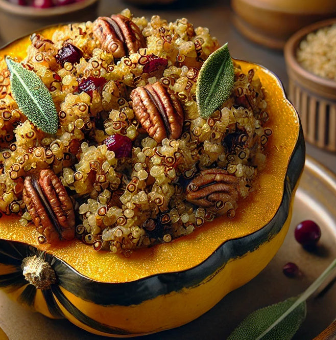 Wild Mushroom & Sage Stuffed Acorn Squash Rocky Mountain Olive Oil