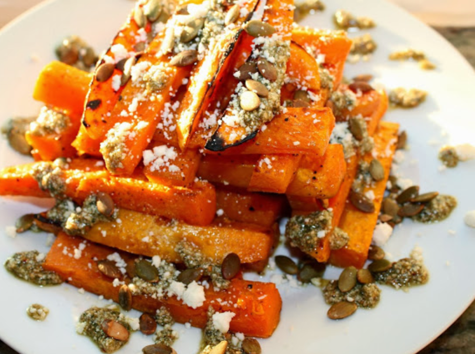 Roasted Butternut Squash Stacks with Pesto